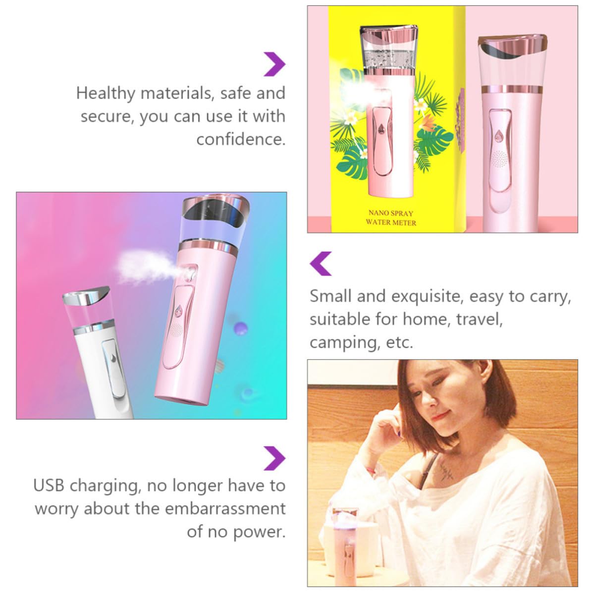 Toyvian Rociador de Bruma Facial Nano Facial Mister 30ml Rosa, Carga Usb, Hidrata Profundamente la Piel, Abs y Silicona, para Viaje y Camping
