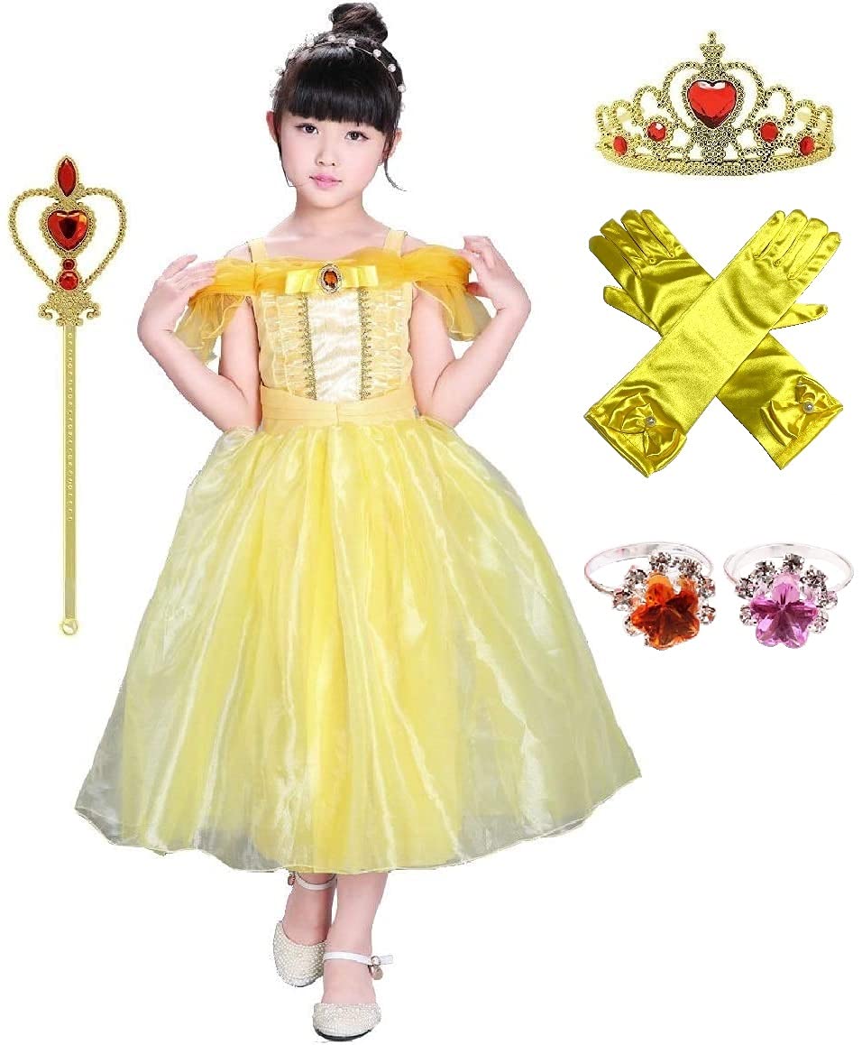 [Entregando amor e paz] プリンセス ドレス コスプレ 衣装 コスチューム (ドレス+マント+ティアラ+ステッキ)４点セット プリンセスドレス 女の子 (140.青×黒) - 2
