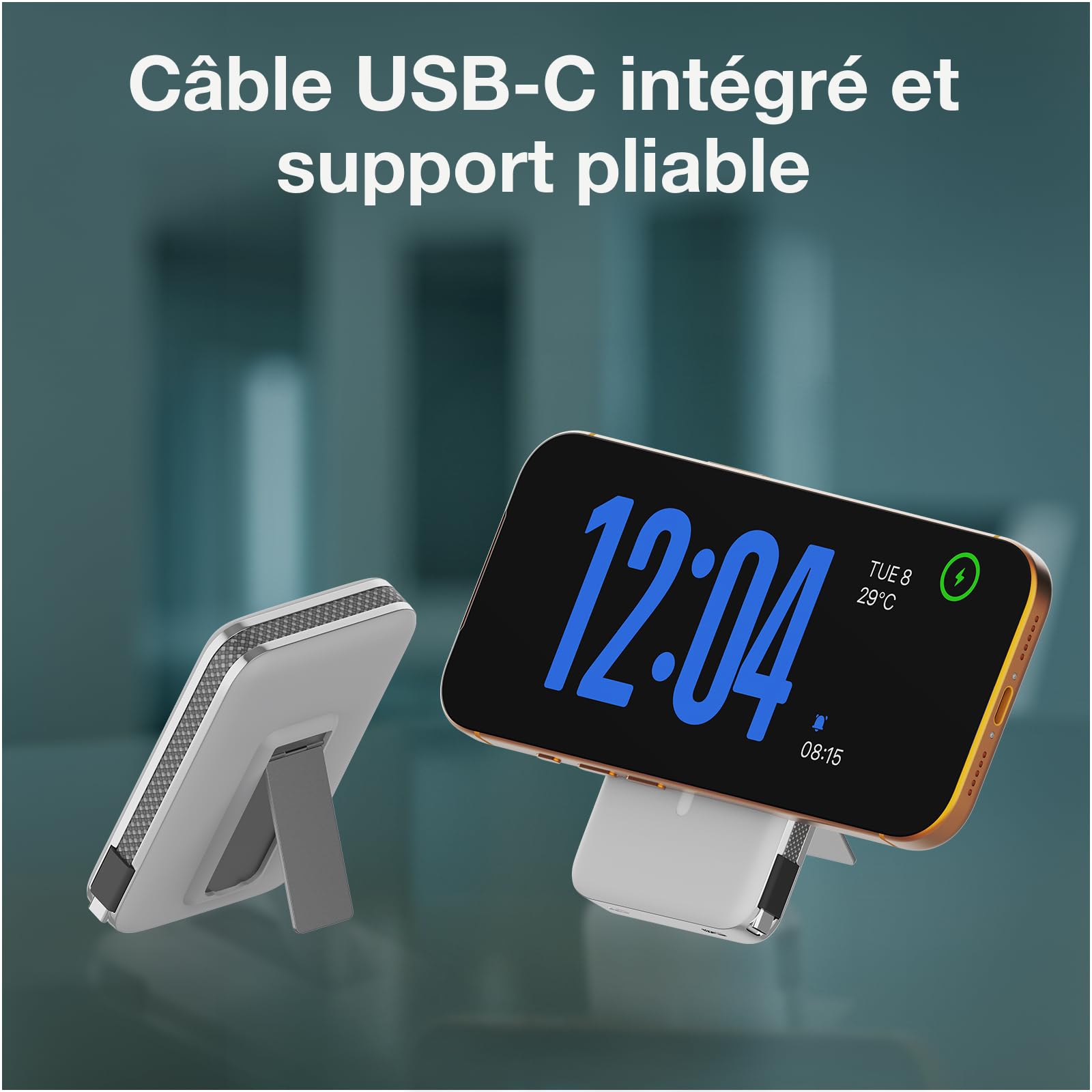 Batterie Externe Magnétique 10000mAh Qi2.2 25W Certifié – Chargeur Sans Fil à Charge Rapide – Câble USB-C 35W Intégré – Power Bank pour MagSafe – Pour iPhone 17/16/15/14/13 Pro/Max par WanderS – Blanc