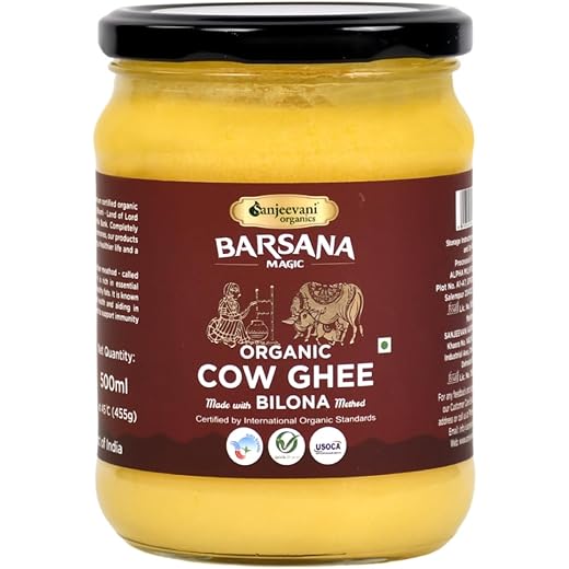 Sanjeevani Organics Himalayan Grassfed Ghee | Bilona Cow Ghee 500ml | Made by Bilona Method | Pesticide & Chemical-Free | Certified Organic healthy Bilona Ghee