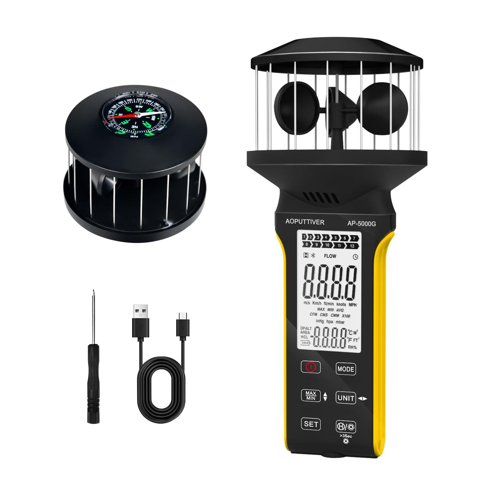 AOPUTTRIVER Handheld Cup Anemometer with Compass,Touch Button Wind Speed Meter 360° Measuring Wind Speed,Temperature with Backlight and Max/Min for Air Volume, HVAC Vents, Boat Sailing, Shooting-image-25