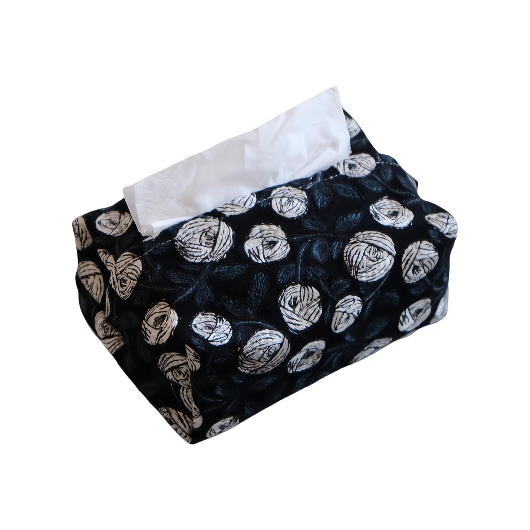 Rose Embroidered Fabric Tissue Box Cover, Fits Standard Rectangular Tissues