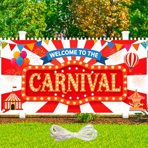 Carnival Backdrop Banner 71x35 Inch Red Circus Backdrop Welcome to the Carnival Banner Circus Theme Decorations Photo Booth Background with 19.68 Ft Rope