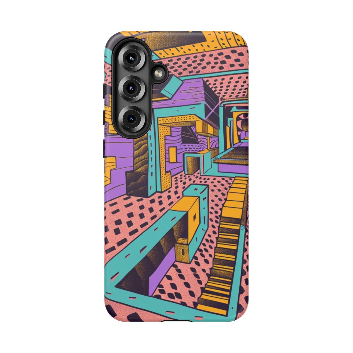 Coque rigide mate Samsung Galaxy S25 Plus motif géométrique rose