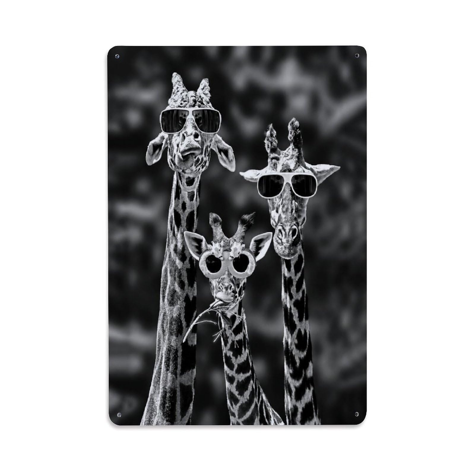 Africa Wildlife Nature Vintage Sunglasses Giraffes Study Metal Tin Sign Plaque Wall Decor for Cafe, Man Cave, Club Bar, Office, Home Garden Round Metal Poster 8x12Inch
