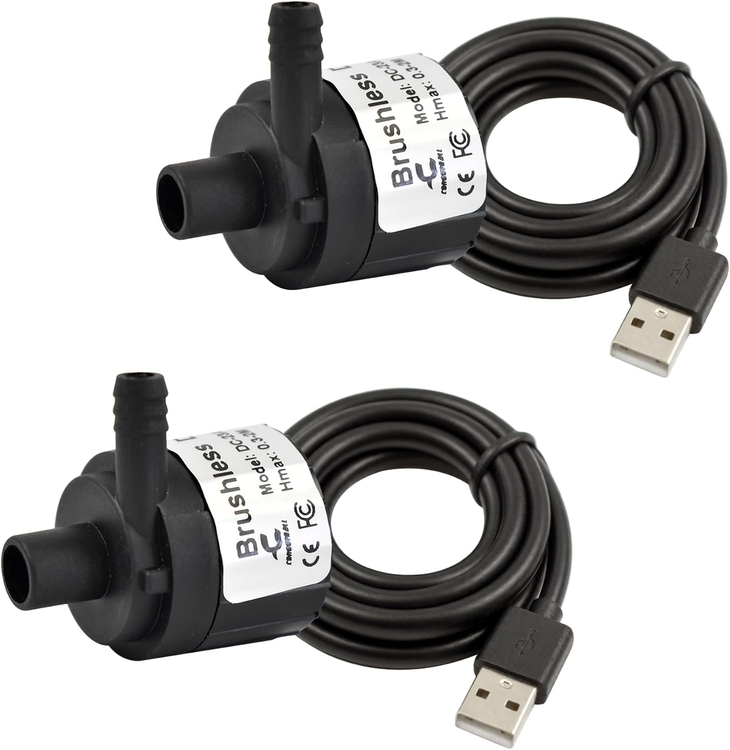 CONQUERALL 2PCS Brushless USB Submersible Pump DC 5V 0.5W 16GPH 1.8ft for HVAC Condensate Drain and Desktop Fountain
