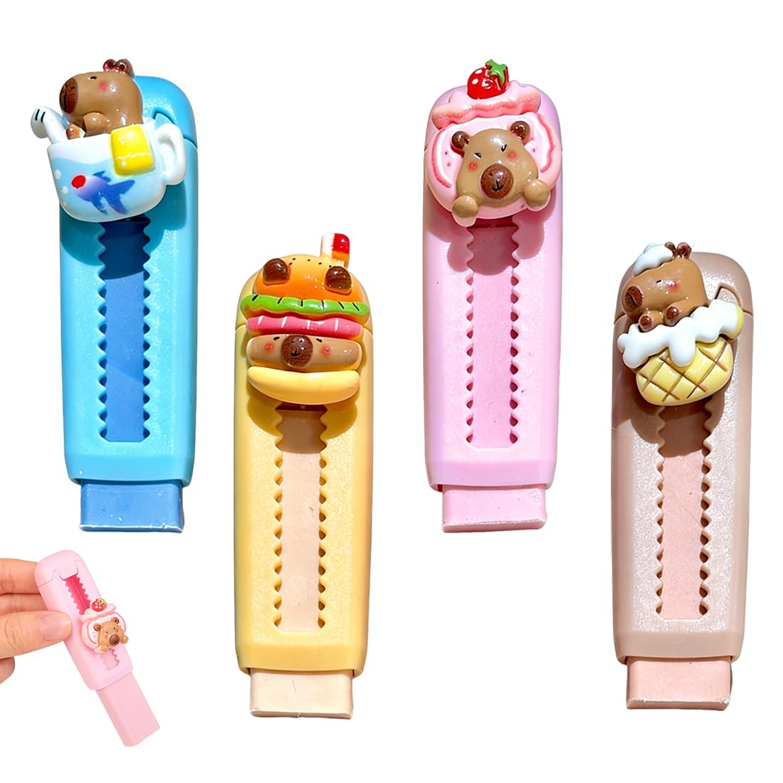 4 Piezas Gomas De Borrar Capybara, Cosas De Capybara, Con Fragancia Retráctil, Para Niños Y Estudiantes, Bonito Diseño En 4 Colores, Ideal Para La Escuela Y La Oficina