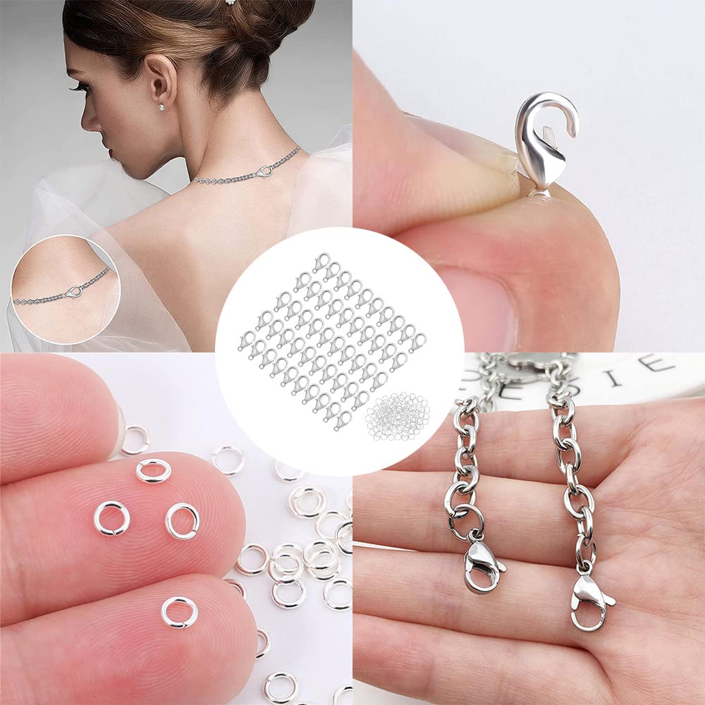 IOSPKKIO® 100 stuks sluitingen voor het maken van sieraden, kettingsluitingen met 200 buigringen in goud en zilver, sieradensluitingen voor armbanden, halskettingen