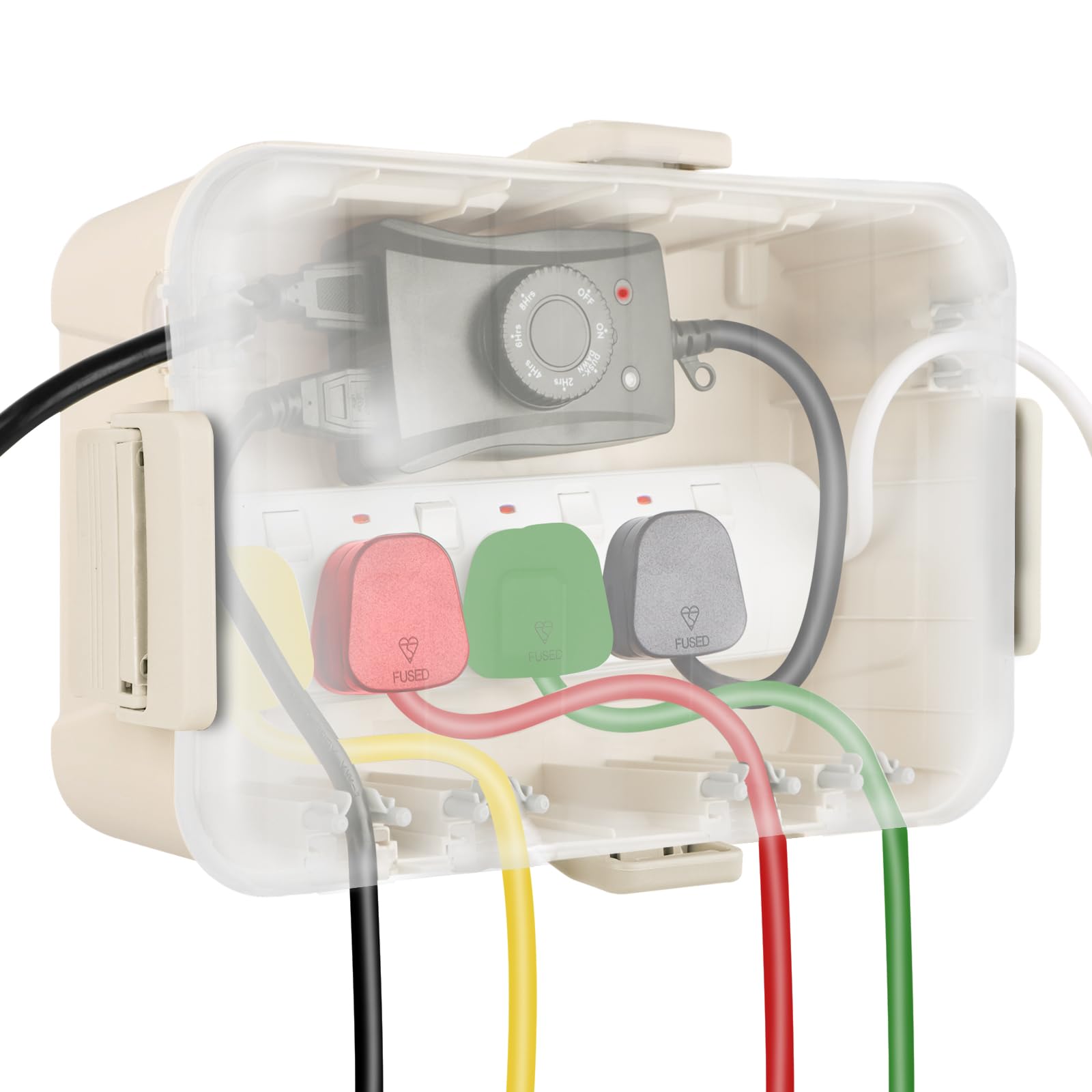RESTMO Large Outdoor Electrical Box with Transparent Lid (12.6×8.7×5.1 in), IP54 Waterproof Box, Weatherproof Extension Cord Cover for Photocell Light Sensor Timer, Power Strip, Outlet, Plug, Almond — image 1