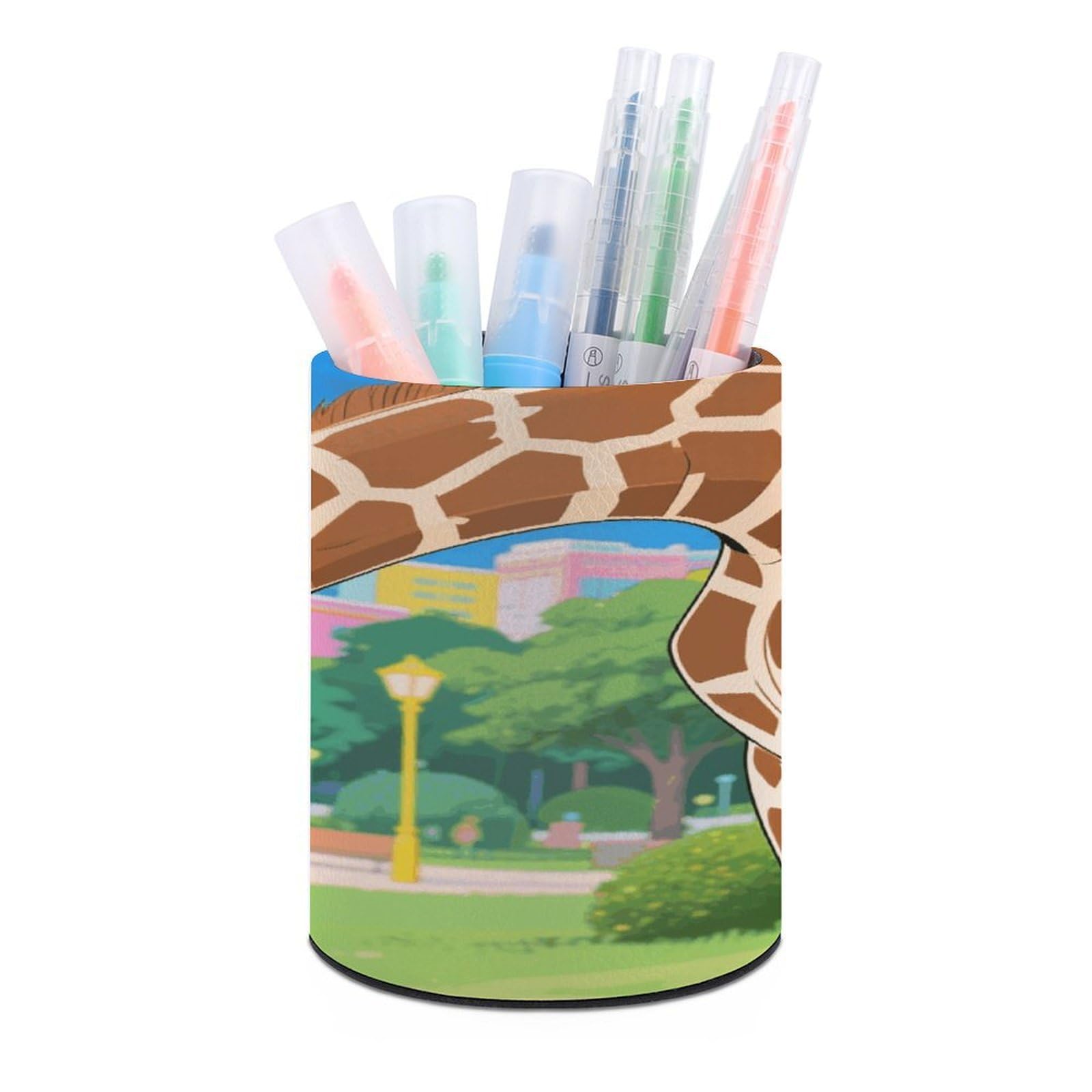 VstaDank Masai Giraffe Pen Holder Round PU Leather Desk Organizer PU Leather Stand for Desk Desk Office Home Decor (3.1 x