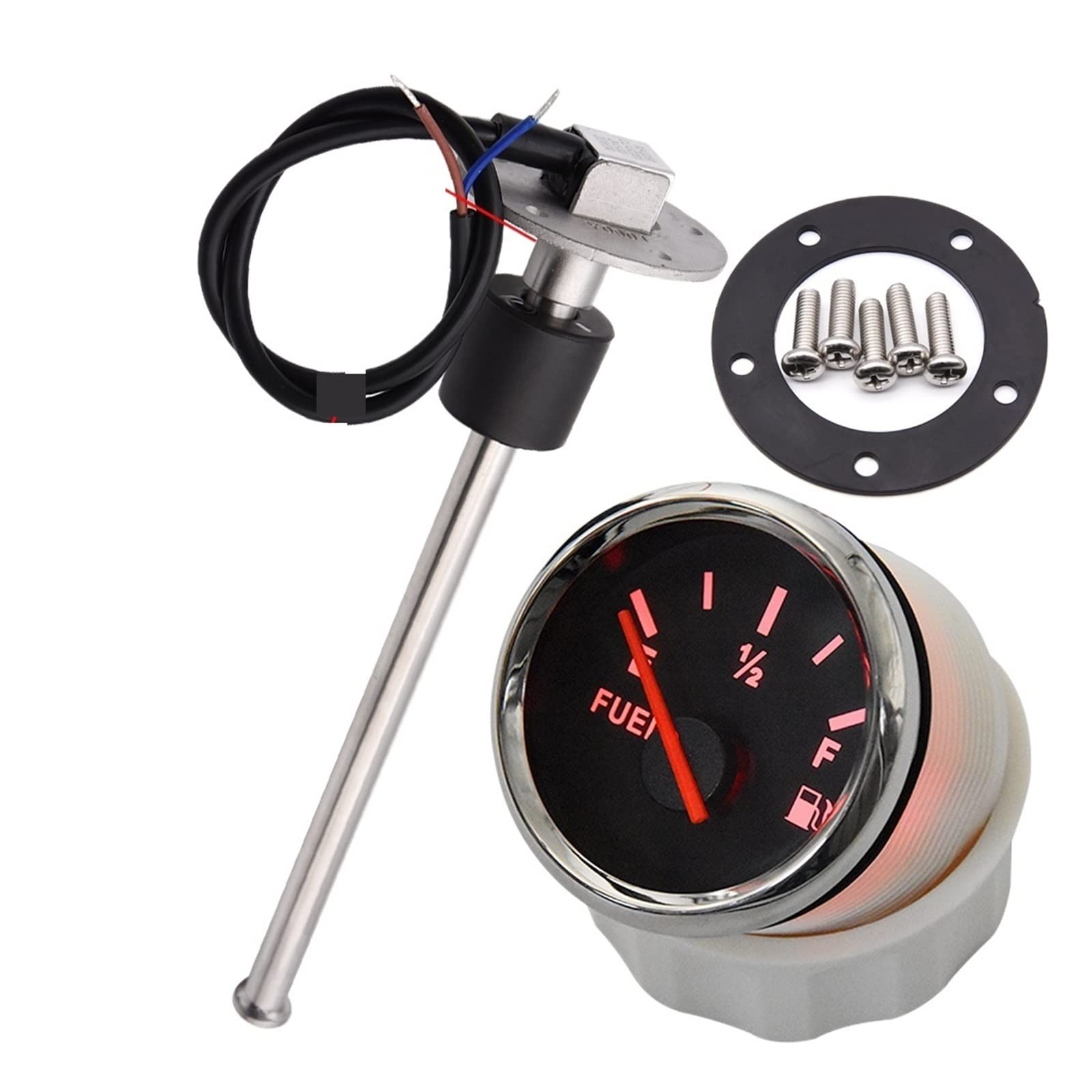 Tankgeber, 150-600 mm Edelstahl Marine Kraftstoffstandsanzeige Sensor Fit Boot Auto Kraftstoffstandsanzeige Meter 240-33 Ohm mit roter Hintergrundbeleuchtung 9-32 V