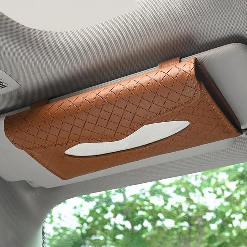 BYNYXI Auto tissue box, PU lederen zakdoekhouder zonneklep servet houder auto vizier tissue houder rugleuning armsteun box zakdoekbox voor auto zonneklep achterbank 23cmx13cmx3cm