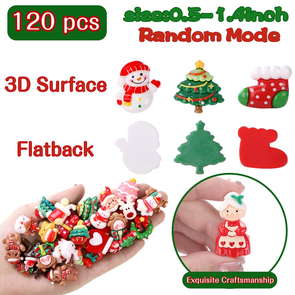 XIMISHOP 120PCS Christmas Resin Flat back Charms,60 Styles Assorted Cute Christmas Miniature Resin Charms Embellishments for Xmas Flat Back Slime Charm Accessories DIY Crafts - Image 3