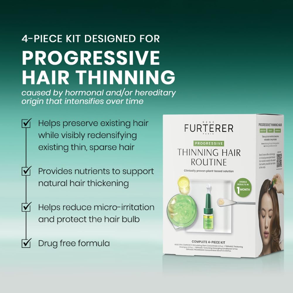 Rene Furterer Triphasic Progressive Concentrated Serum for Hereditary, Hormonal Thinning Hair - Drug-Free - Receding Hairline - Leave-In - Sulfate, Paraben, Silicone-Free - 8 ct., 30-Day Supply