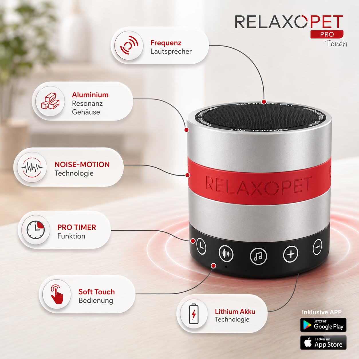 RelaxoPet® Pro Touch, Anti-Stress-System für Hunde, hochfrequente Klangwelten zur Entspannung. Bekannt aus 'Die Höhle der Löwen'
