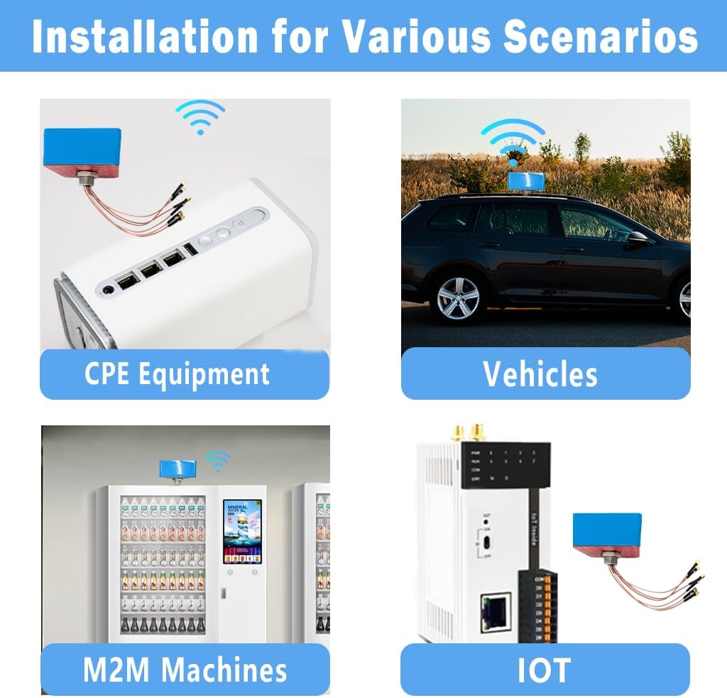 Maswell 6 Combo 5G 4X4 MIMO WIFI7 2X2 MIMO 700-6000MHz 6 in 1 Antenna Cellular 5G 4G LTE Screw and Adhesive Mount omnidirectional Bluetooth Wimax Zigbee Antenna SMA Male RP SMA Plug Not for Boosting