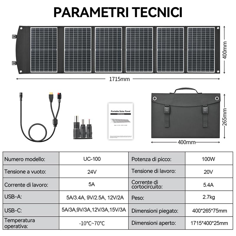 Pannello solare pieghevole da 100 W, Compatibilità: DJI Power Adaptermodul per pannello solare (MPPT), Power 1000, Power 500, Power 1000Mini