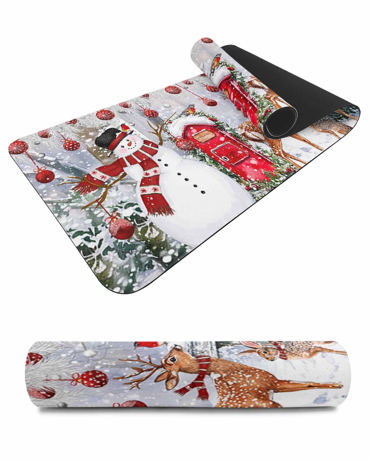 Debedcor Heat Proof Table Pads Waterproof Decorative, Christmas Snowman Non-Slip Table Countertop Protector, Winter Xmas Ball Elk Sliver Leaves Insulation Mat for Kitchen Room, 40 x 12 Inches