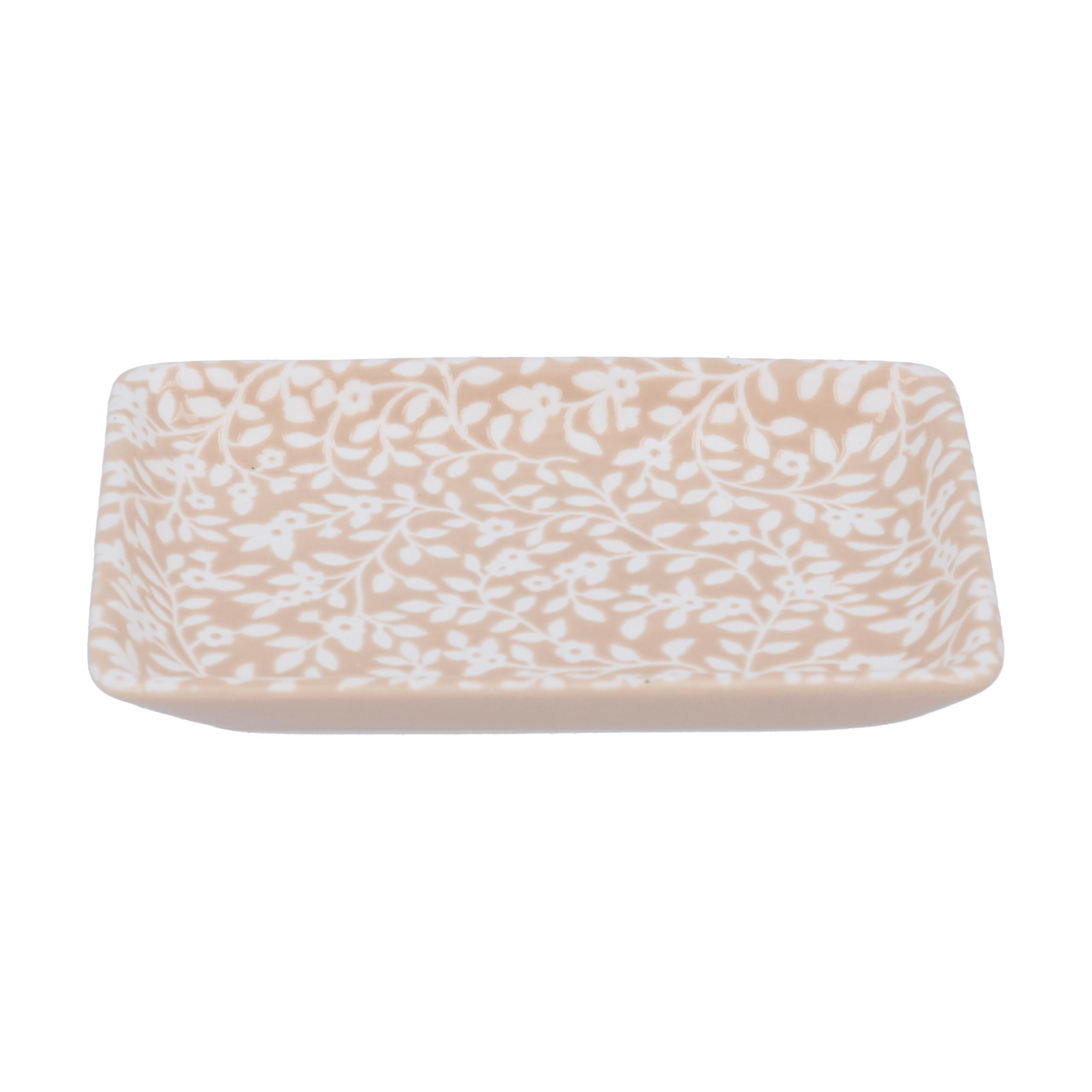 Gisela Graham Beige Ceramic Trinket Dish, Natural Floral Pattern, Small