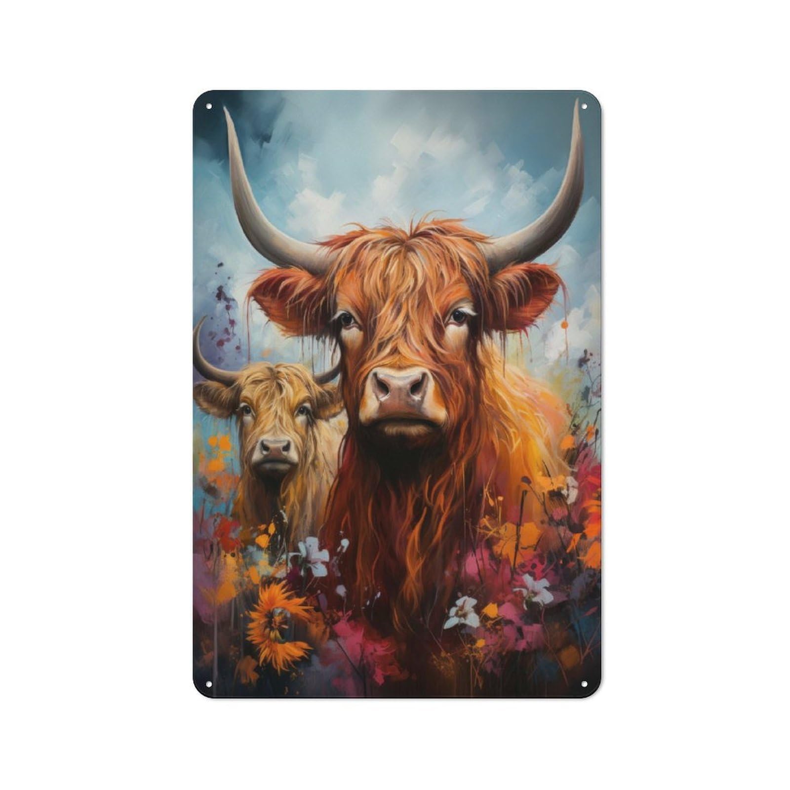 Junmoney Style-5 Highland Cow And Calf Decorative Tin Sign 30X20cm, Country Country Wall Plaque For Dining Room, Cafe, Entryway Or Family Room