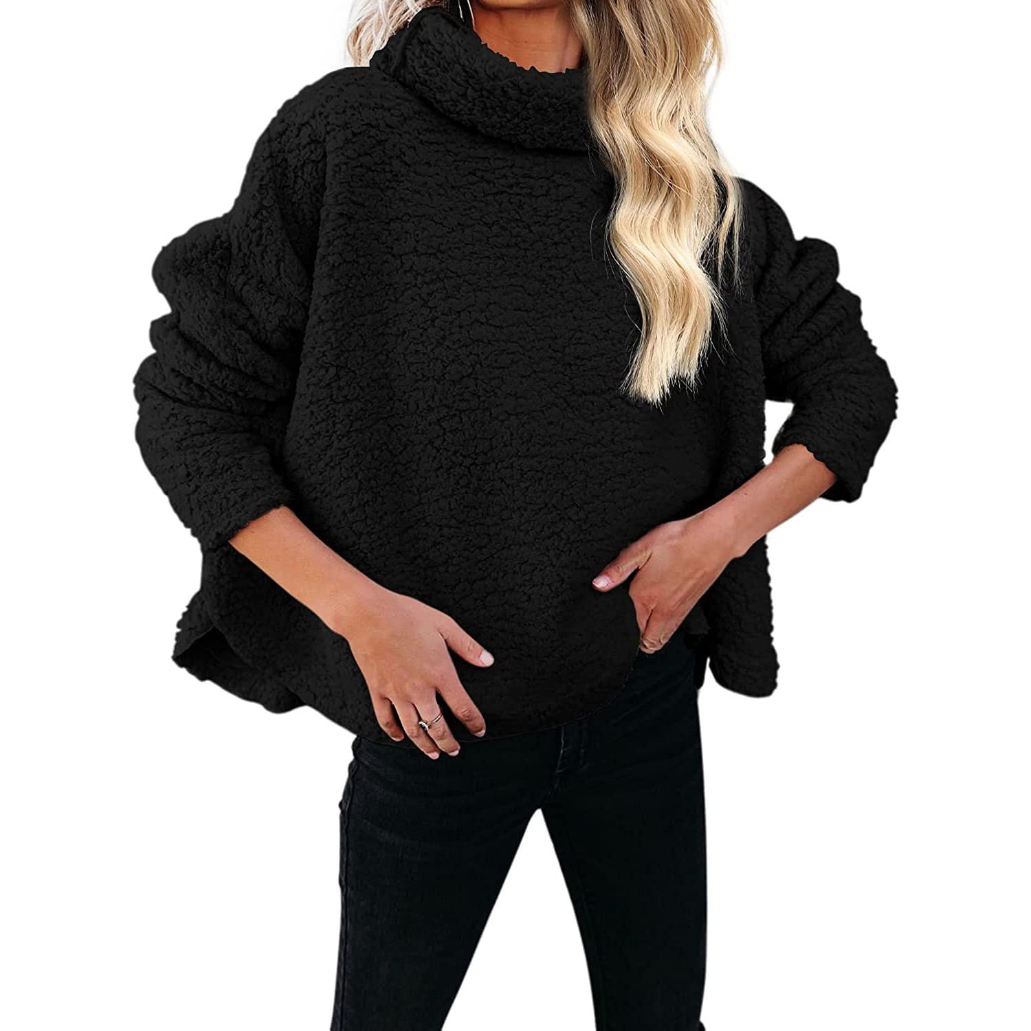 Amazon.com: VULDO Women's Autumn and Winter Tops, New Woolen Tops, Solid  Color Loose Pullover Coats (Color : F, Size : X-Large) : Clothing, Shoes u0026  Jewelry