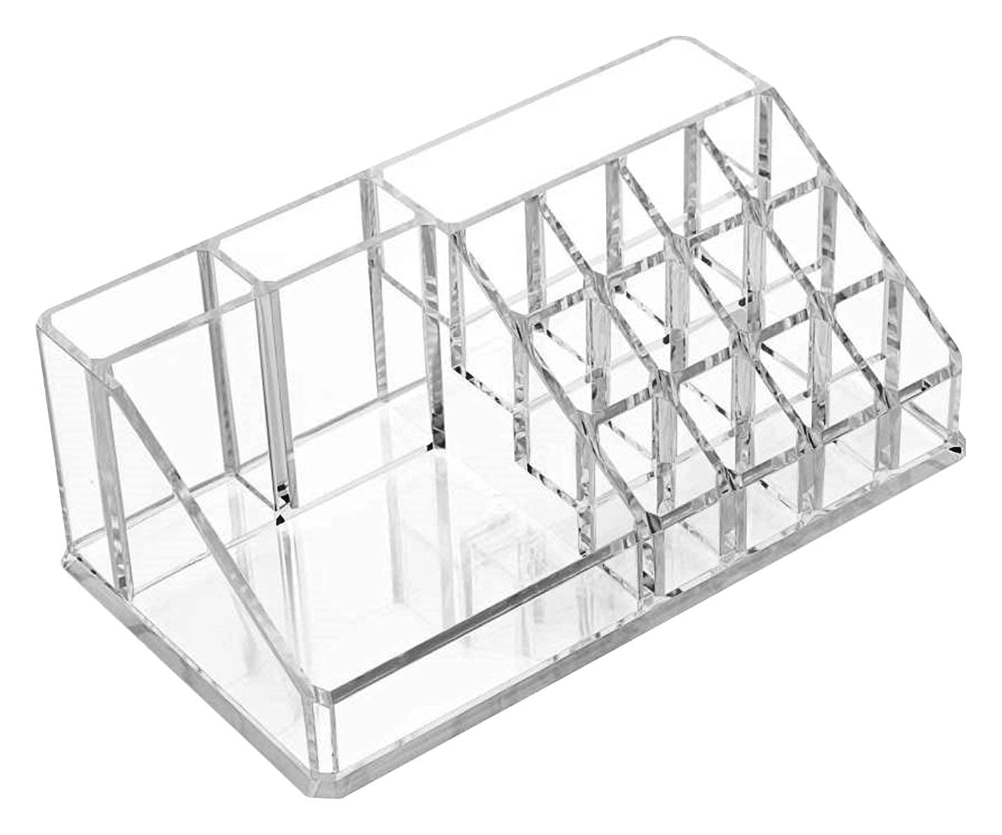 16 Grids Clear Lipstick and Nail Paint Stand Holder 16 Compartment Cosmetic Makeup Jewellery Acrylic Lipstick Storage Box Lip Gloss Nail Polish Organizer (Cosmetics Storage Box)