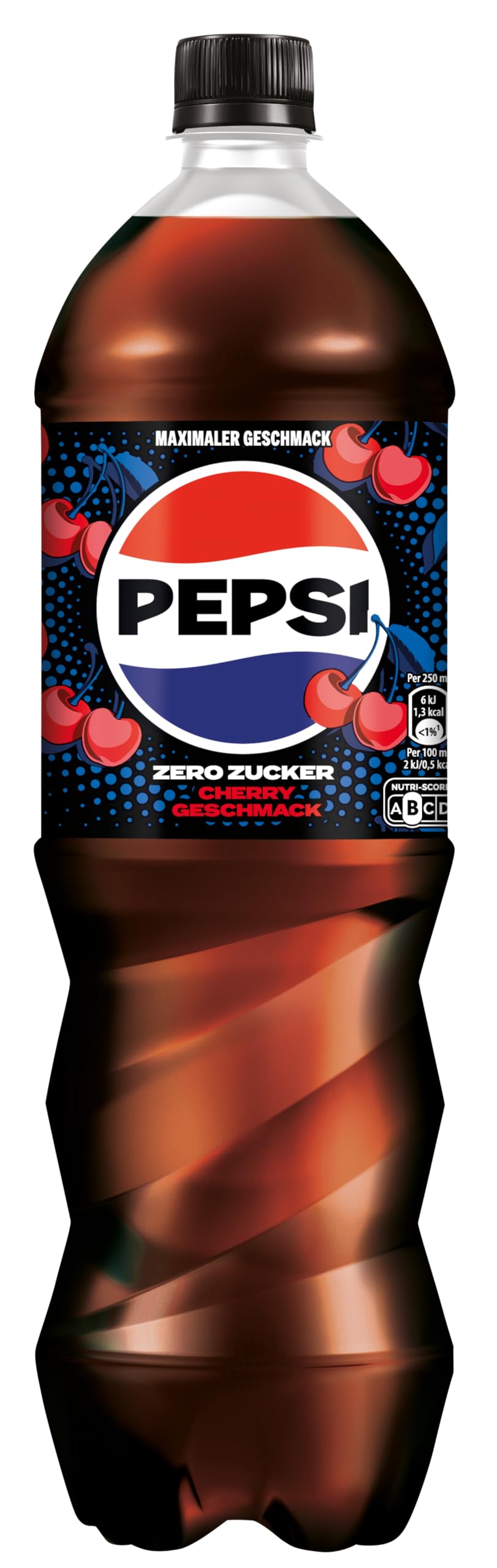 Pepsi Zero Zucker Cherry, Das zuckerfreie Erfrischungsgetränk von Pepsi ohne Kalorien, Koffeinhaltige Cola mit Kirschgeschmack in der Flasche, EINWEG (6 x 1.5 l) (Verpackungsdesign kann abweichen)