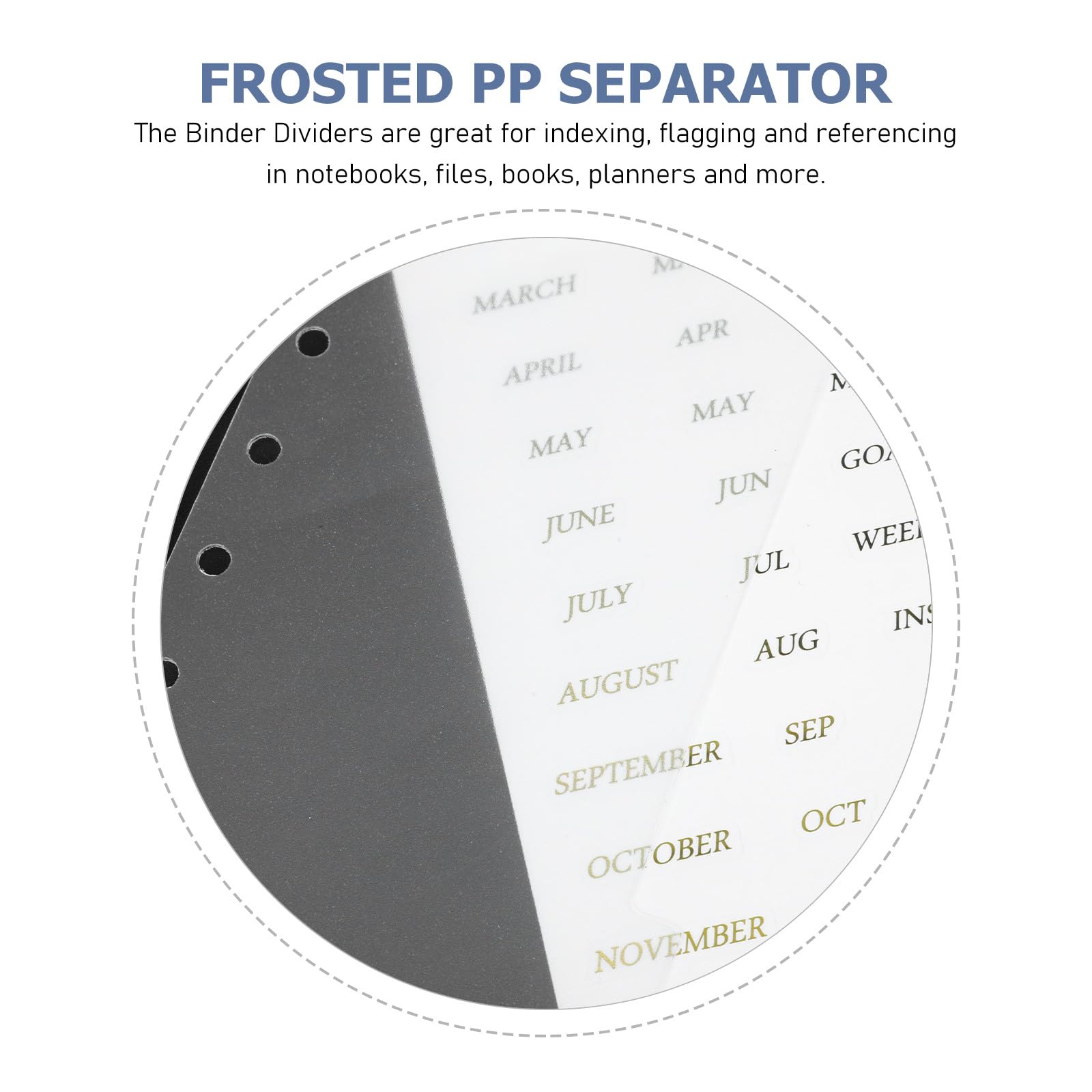 Separadores de Carpeta de 7 Hojas Transparentes A7, Divisores de Página de PP Mate 6 Agujeros, Pestañas Doradas para Cuadernos y Archivos de Oficina
