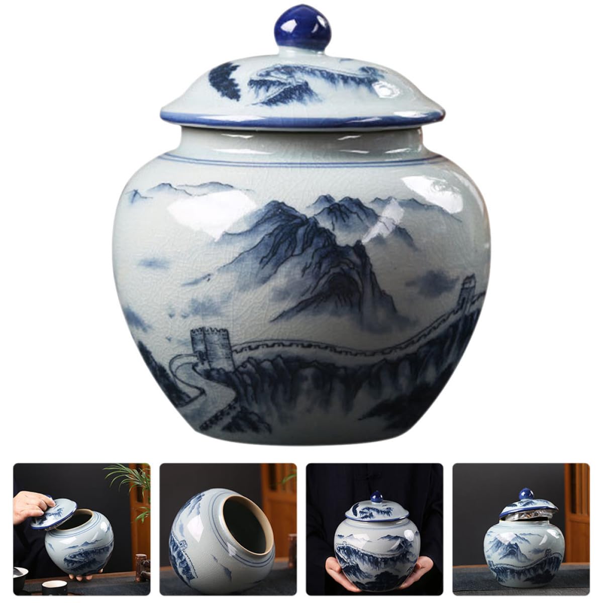 Teedose Dekorativ im Chinesischen Stil Keramik mit Dicht Schließendem Deckel und Luftdicht als Geschenk für Tee Kaffee und Nüsse das Café