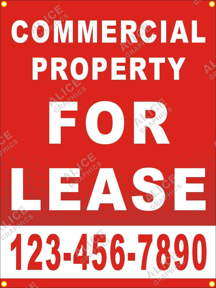 36" X 48" Custom Printed COMMERCIAL PROPERTY FOR LEASE Banner Sign with Your Phone Number (Design #5), Existing Text Change Available (Optional)