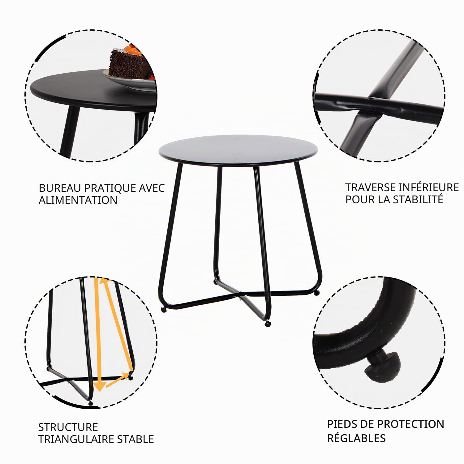 Grand patio Petit Table d'Appoint, Couleurs Variées, Café Table, Acier de Première Qualité, Poids Léger, Table Basse pour Bureau, Balcon, Cuisine et la Chambre (Noir)