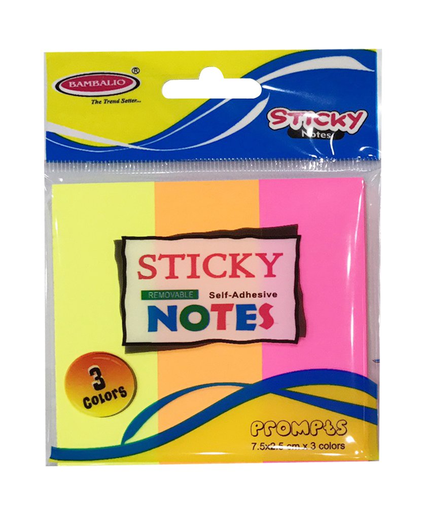 BSNS-09 Sticky Note Pad- 3 x 1 inch,3 Prompts, 50 Sheets/Prompt,Pack of 6, 3 Neon Colors