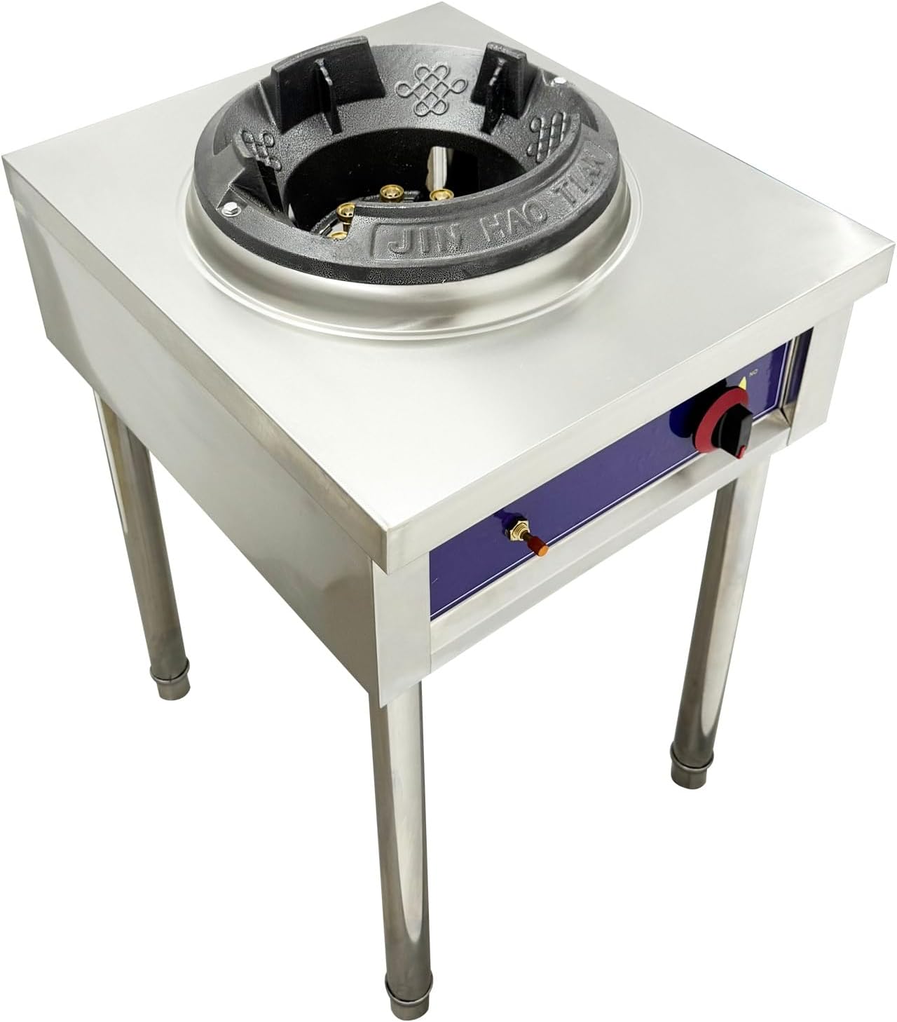 Commercial Gas Wok Stove Stainless Steel High-Pressure LPG Gas Stove Cast Iron Head 45,000 BTU 10" Single Stove Burner for Hotel Restaurant