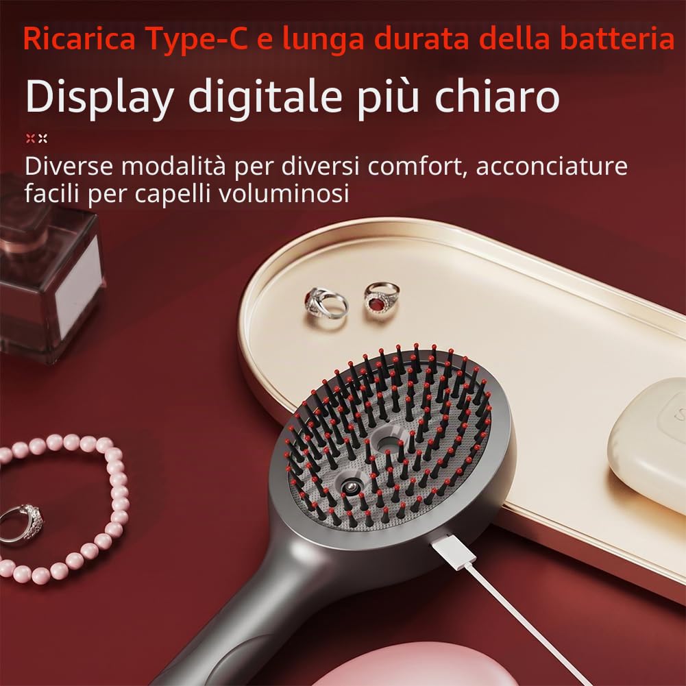 Spazzola Lisciante a Vapore Per Capelli – Piastra e Spazzola 2-In-1 Con Vapore Umido, Districante e Lucidante Per Tutti i Tipi Di Capelli,Ideale Per Capelli Secchi, Crespi o Ribelli (2,rosa)