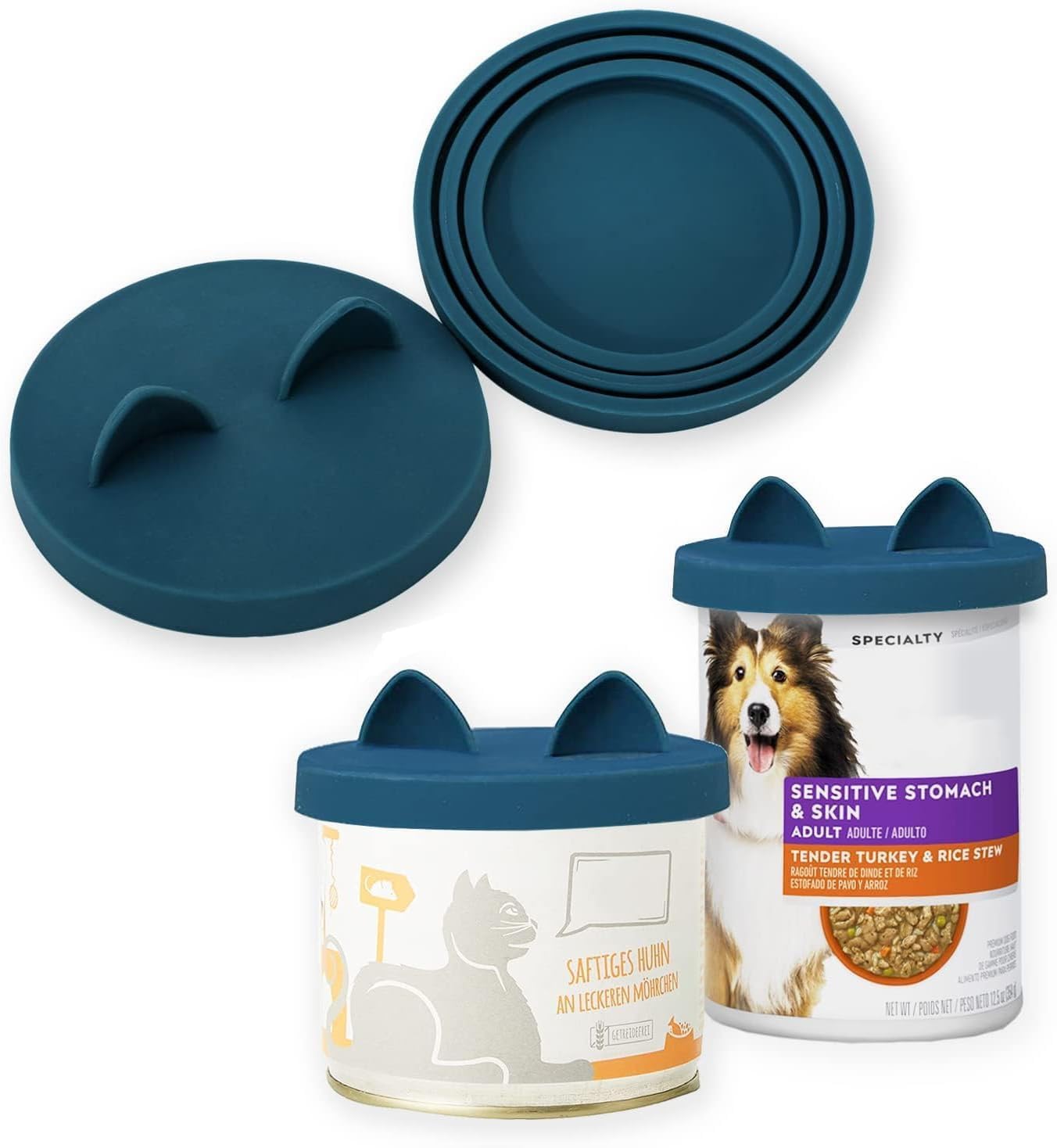 OHMO Pet Can Tin Lids, Universal Size BPA Free Silicone Covers for Cat and Dog Food (70g,85g,200g,400g.etc.), Dark Blue, 2-Pack โ image 1