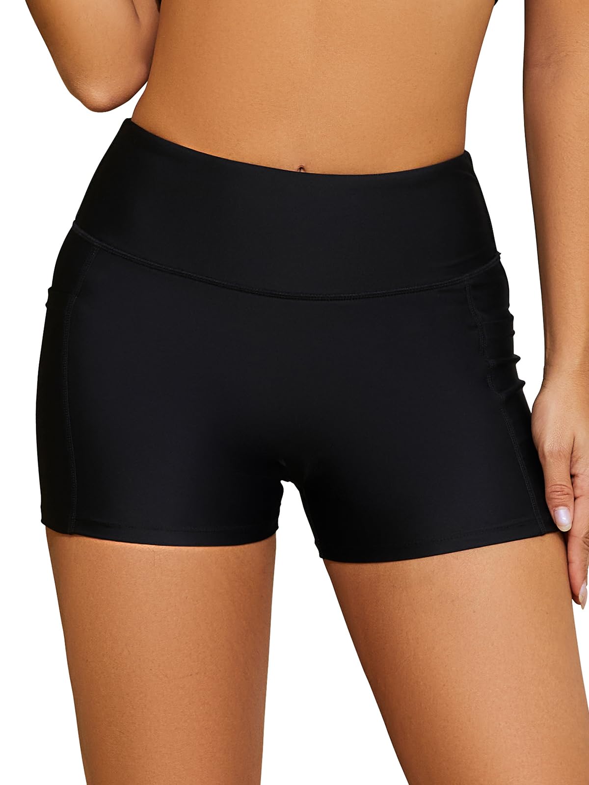 SHEKINI Pantalones Cortos de natación de Cintura Alta de UPF 50+ para Mujer, con Secado rápido, Traje de baño con Bolsillos