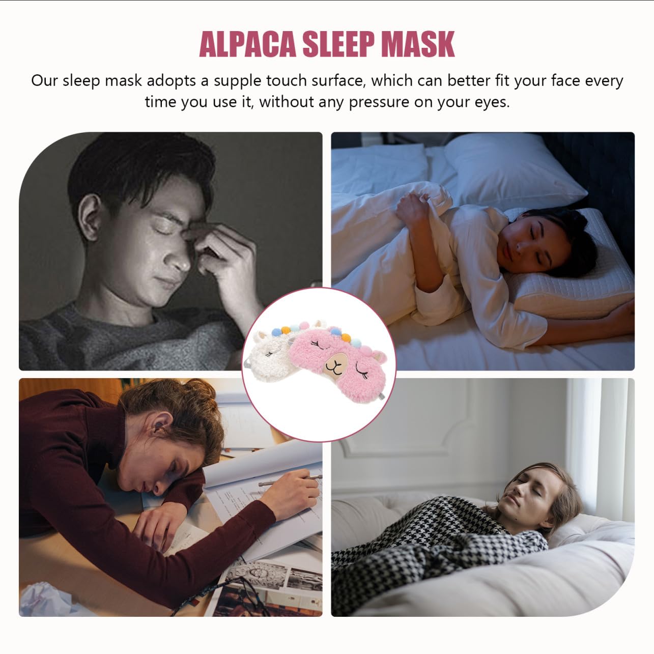 GLEAVI 3er-set Schlafmaske Im Alpaka-design Satin-augenmasken-set Bequeme Schlafmasken Für Unterwegs Lichtdichte Alpaka-form Block-out-augenmaske Zum Schlafen 2 Stück * 3