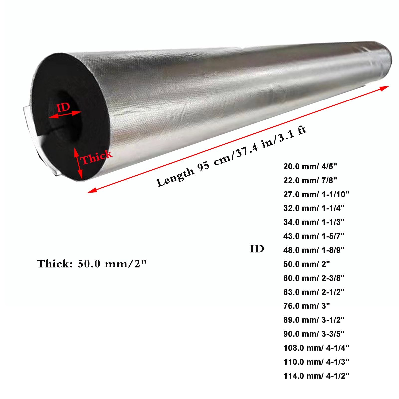 Envoltura Aislante para Tuberías de Agua, Tubo de Espuma de Revestimiento Aislante para Tuberías 50 mm Espesor Anticongelante Retardante de Llama para Acondicionadores de Aire Solares(108.0 mm/4-1/4")