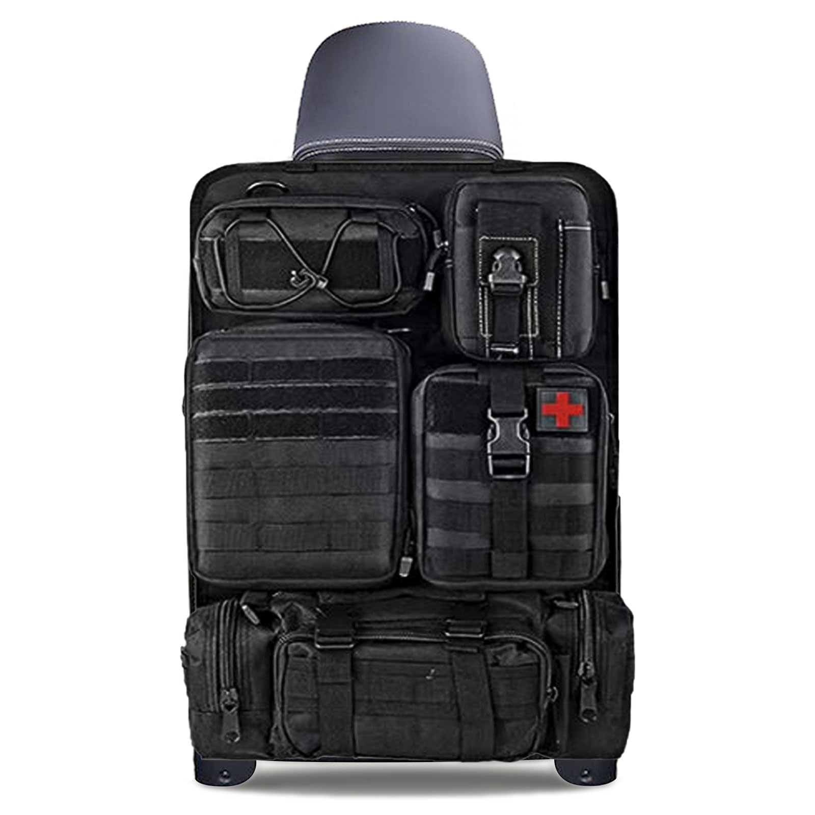 Taktischer Autositz-Organizer 600D Oxford wasserdicht mit 5 abnehmbaren Taschen Rückenlehnenschutz für Autos SUVs LKW