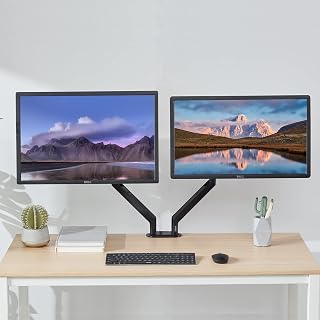 Farini PC Monitor Mount 2 Monitor Ständer für 10 bis 32 Inch, Doppelarm Gas-Feder Monitor Schreibtischhalterung, VESA Swivel Neigbar Drehbar, C-Clamp & Tülle Montagebasis