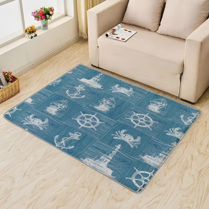 Miniatura 4 de Alfombra náutica para decoración del hogar, alfombras para niños, para sala de estar, dormitorio, alfombra de área marítima de 3 x 5, lavable,
