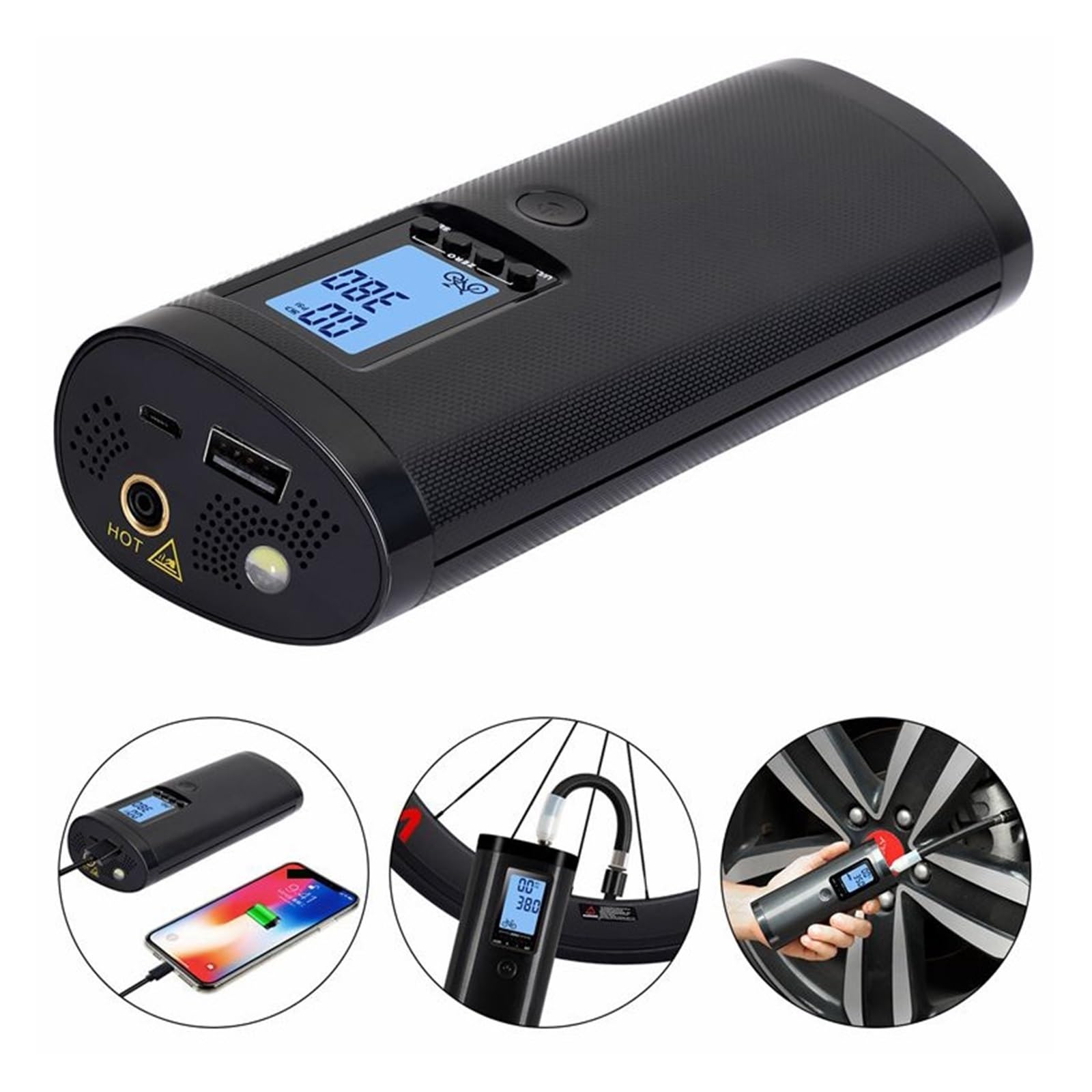 Inteligentny Rower Elektryczna Pompka Inflatora 12V Sprężarka Powietrza Samochodowa Inflator Opon Bezprzewodowa Pompka Do Opon Do Roweru Piłki Samochodowe Nadmuchiwane Koło Rapid Inflator(B)