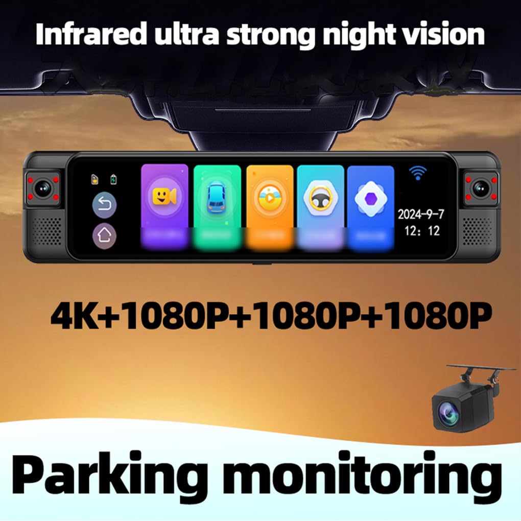 Supporto BSDADASGSensorAPP Wifi 4 telecamere Dash Cam Chiaro e | 4K Anteriore 1080P Posteriore Sinistra Destra Auto Schermo da 12 pollici Spedizione Auto Schermo da 12 pollici 4 telecamere