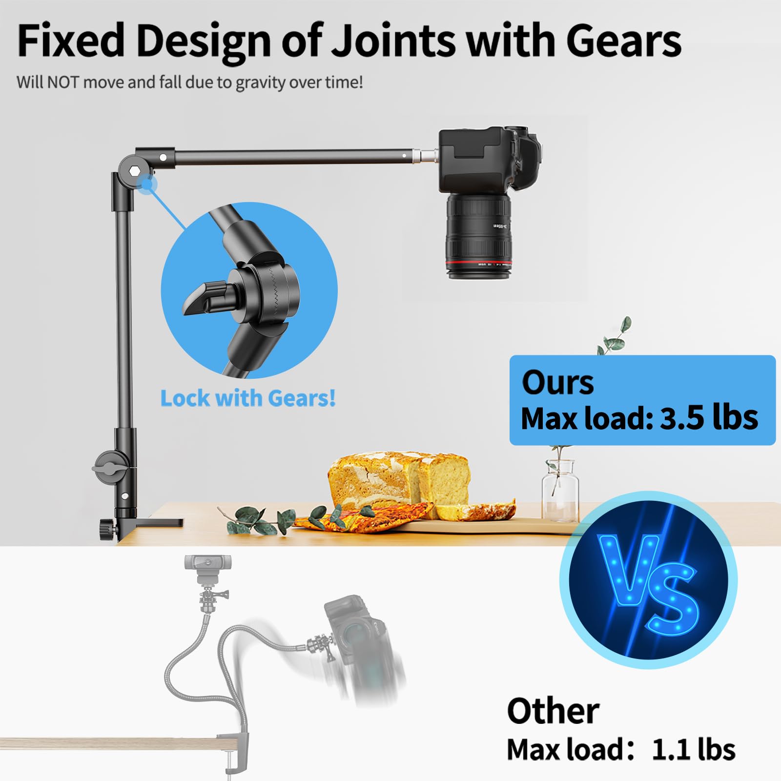 Supporto per Tablet a Braccio Lungo 27 Pollici 360°, per iPad Pro Galaxy iPhone, Videocamera Proiettore Webcam