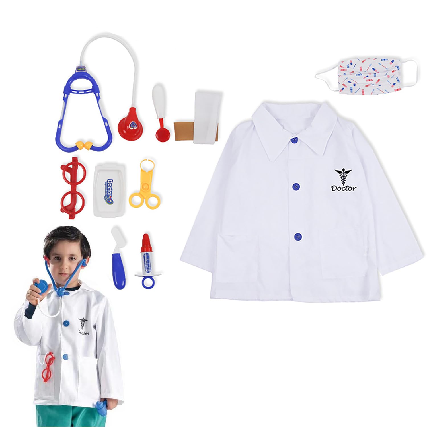 ArabestDoctor Kit for Kids, 10 Pcs Pretend Play Medical Toys Set, Roleplay Doctor Costume, Kit Toys for Kids, Toddlers