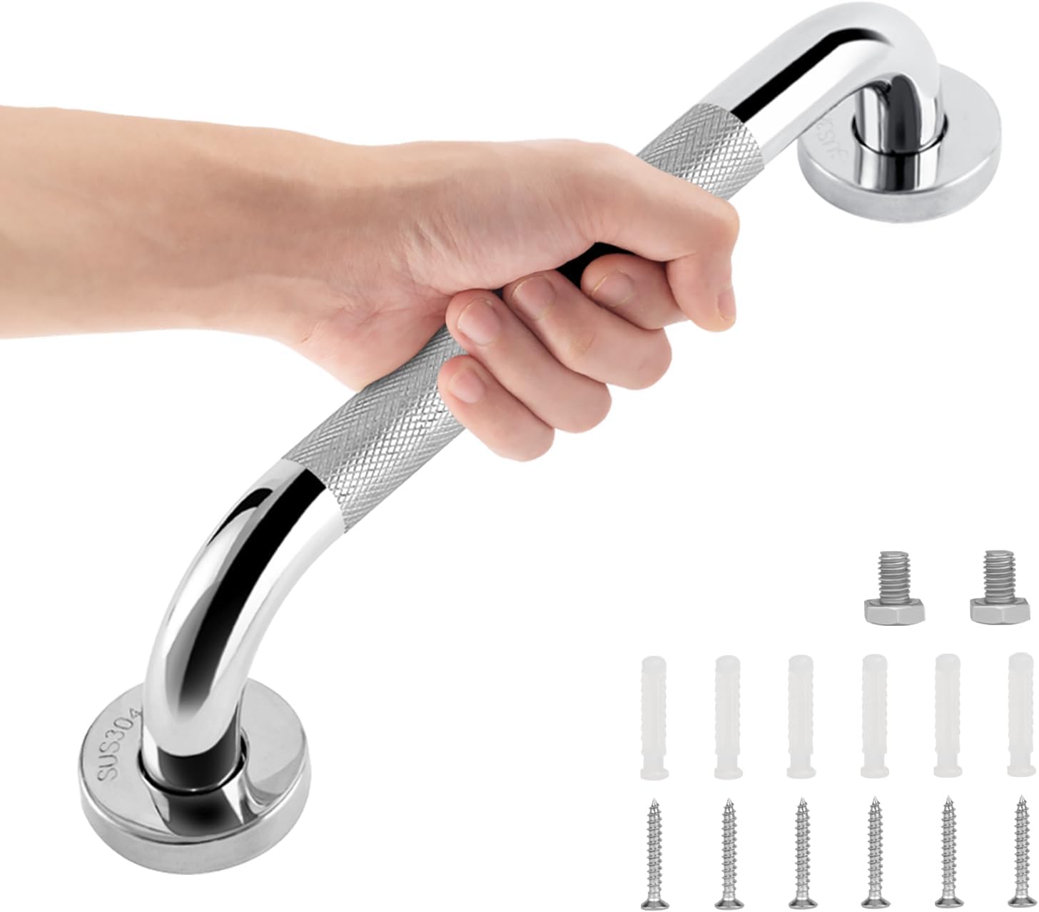 Sunzone Bathroom Grab Bars Handle,12inch NonSlip Grab Bars, Stainless