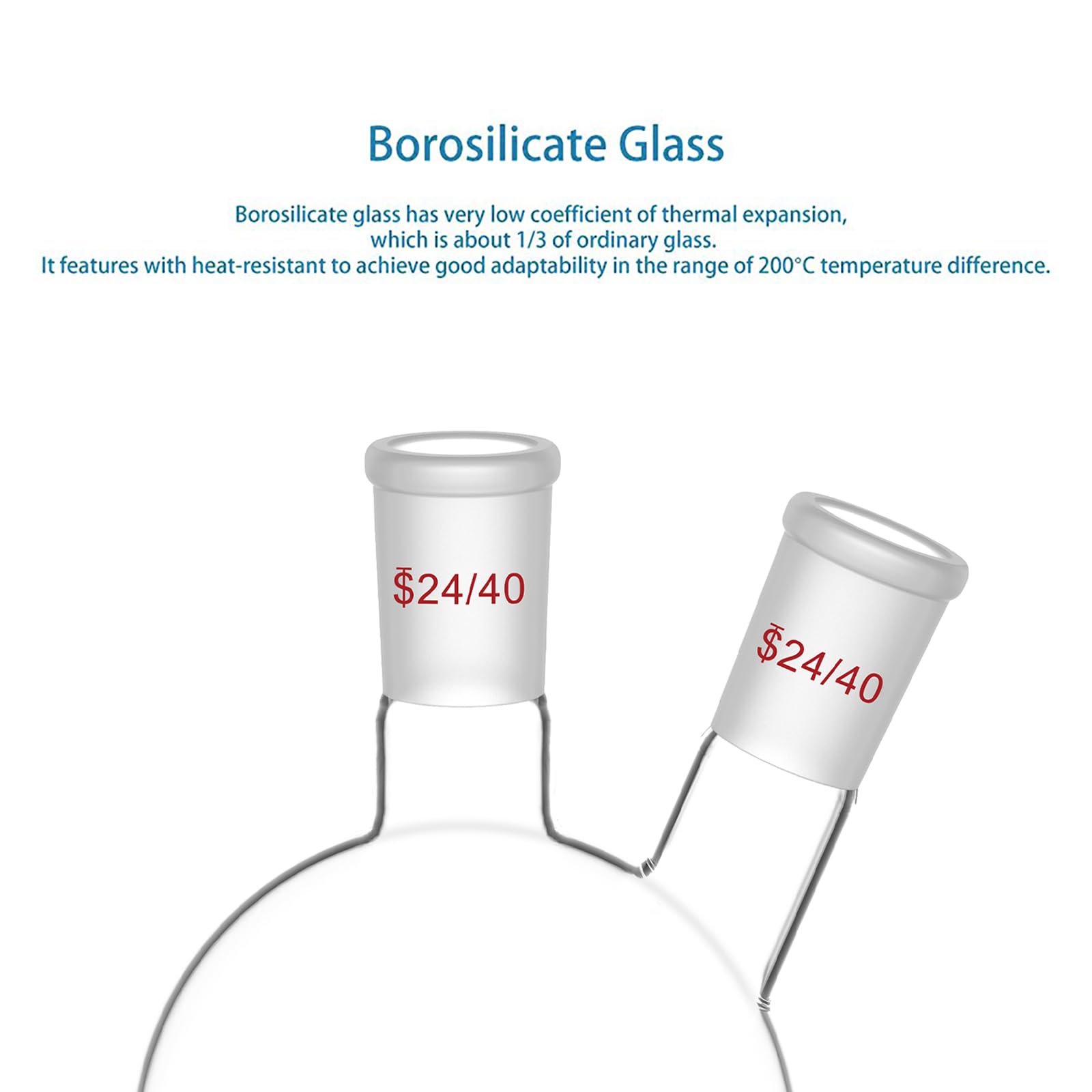 stonylab 500ml 2 Neck Flask Rundkolben, Borosilikat Glas Dreihalskolben Rundkolben RBF mit 24/40 Standard Taper Outer Joint, 2 Neck Round Bottom Flask - 500ml