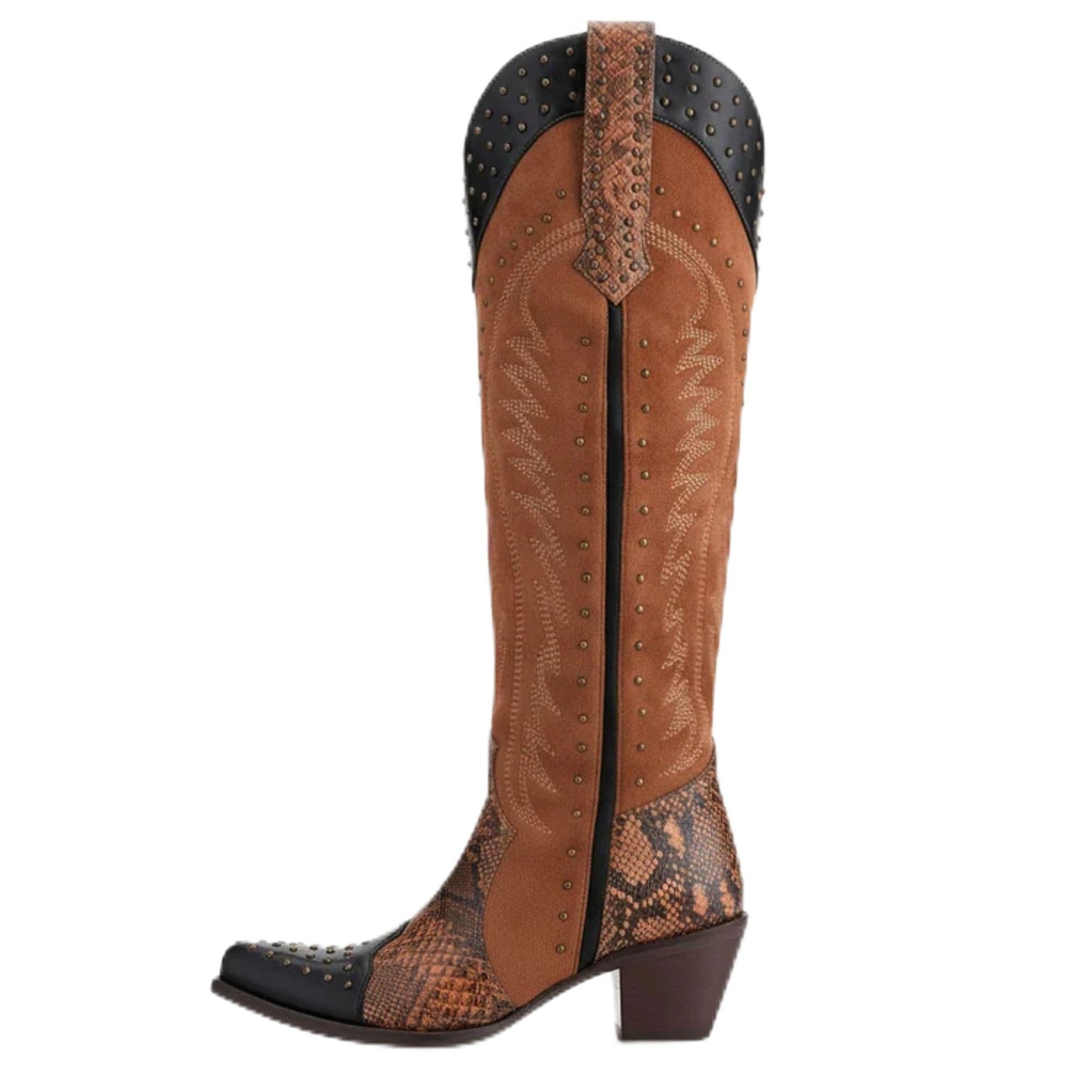 SO SIMPOK Leopard Print Cowboy Boots for Women Cheetah Pointy Toe Western Cowgirl Boot Knee High Wide Calf