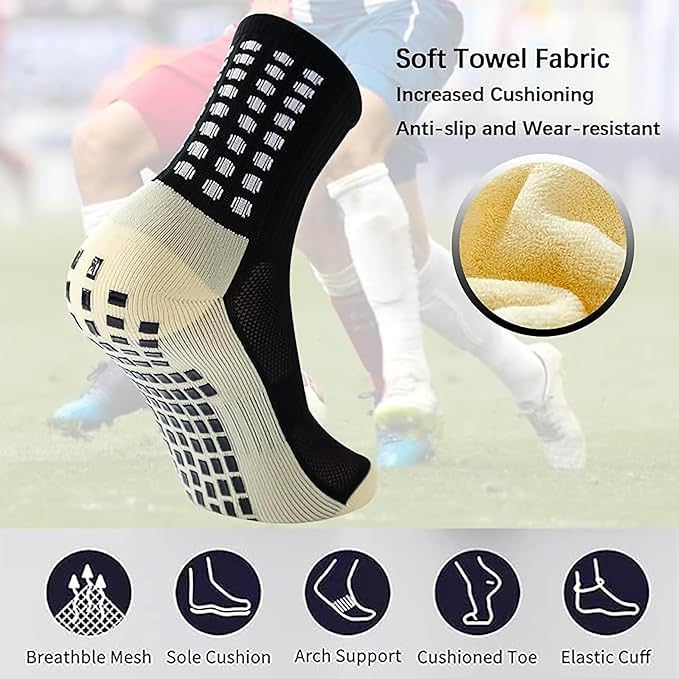 Image of Hi-Tech Performance Athletic Grip Socks for Men & Women Crew Length, Anti-Slip Rubber Grip socks for footballer, Thick Cushion Sports Socks for Running, Gym, Training