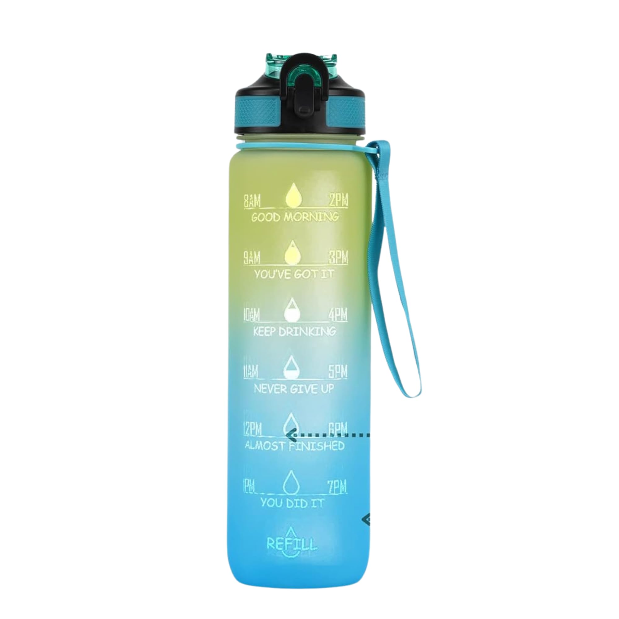 Motivational Water Bottle with Time Marker & Straw (1 Litre)- BPA Free & Leakproof Sport Bottle for Fitness, Gym, & Outdoor Daily Use (Blue Hawai)-image-11